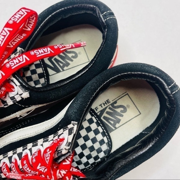 Vans Old Skool Black Suede & Checkerboard Disarray Sneakers with Red Laces - Picture 9 of 14
